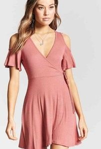 Cold shoulder, mauve tie dress.